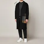 Men's Color Contrast Stitching Long Woolen Coat, a stylish and warm winter coat. Stay comfortable and look great. — photo 2