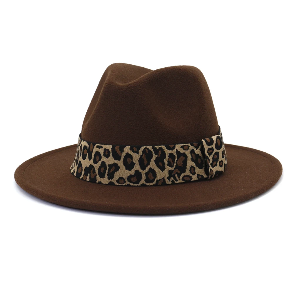 Chapéu de aba larga com estampa de leopardo em lã estilo britânico. Elegância e conforto para o inverno, mantenha-se aquecido. — foto 5