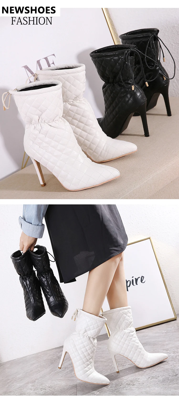 Title 5, Botas curtas femininas sexy de salto super alto...