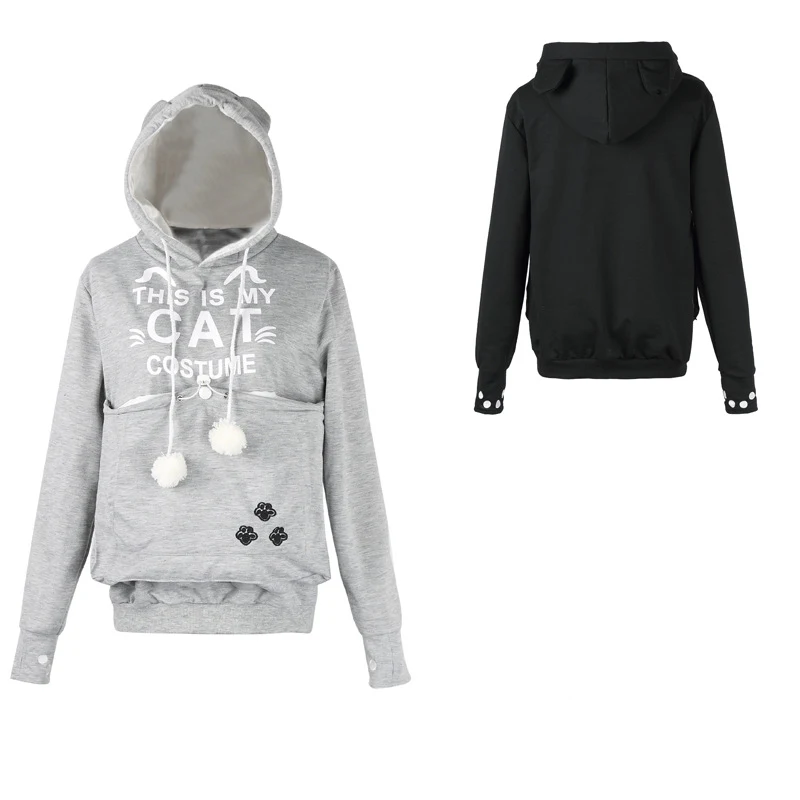 Felpa con cappuccio da donna, stampa gatto alieno, maniche lunghe, per autunno e inverno, tasca a marsupio, stile unico e caldo. — foto 4