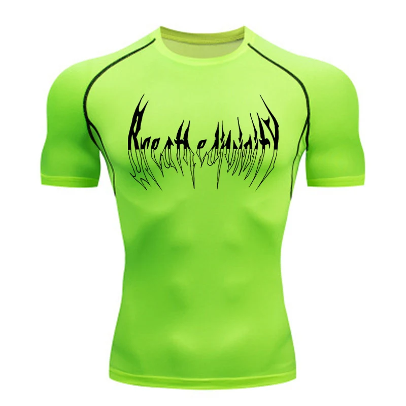 Camiseta esportiva de manga curta e ajuste justo com proteção solar para fitness masculina. Secagem rápida, respirável e UPF50+ para esportes — foto 1