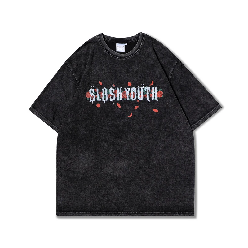 Title 7, Cross Rose Print T-shirt met korte mouwen, Tide...
