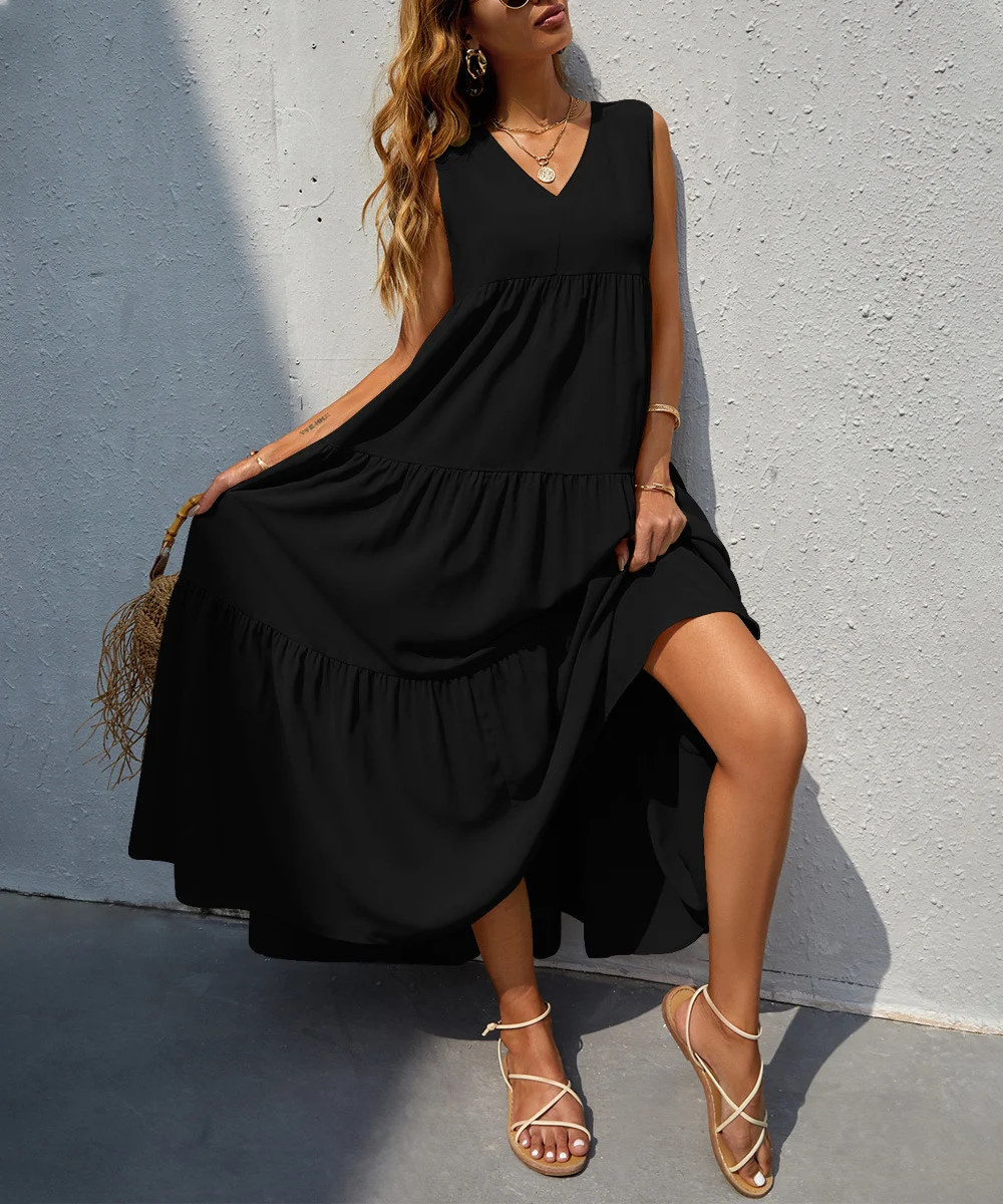Title 9, Multi-layer V-neck Patchwork Solid Color A-Line...