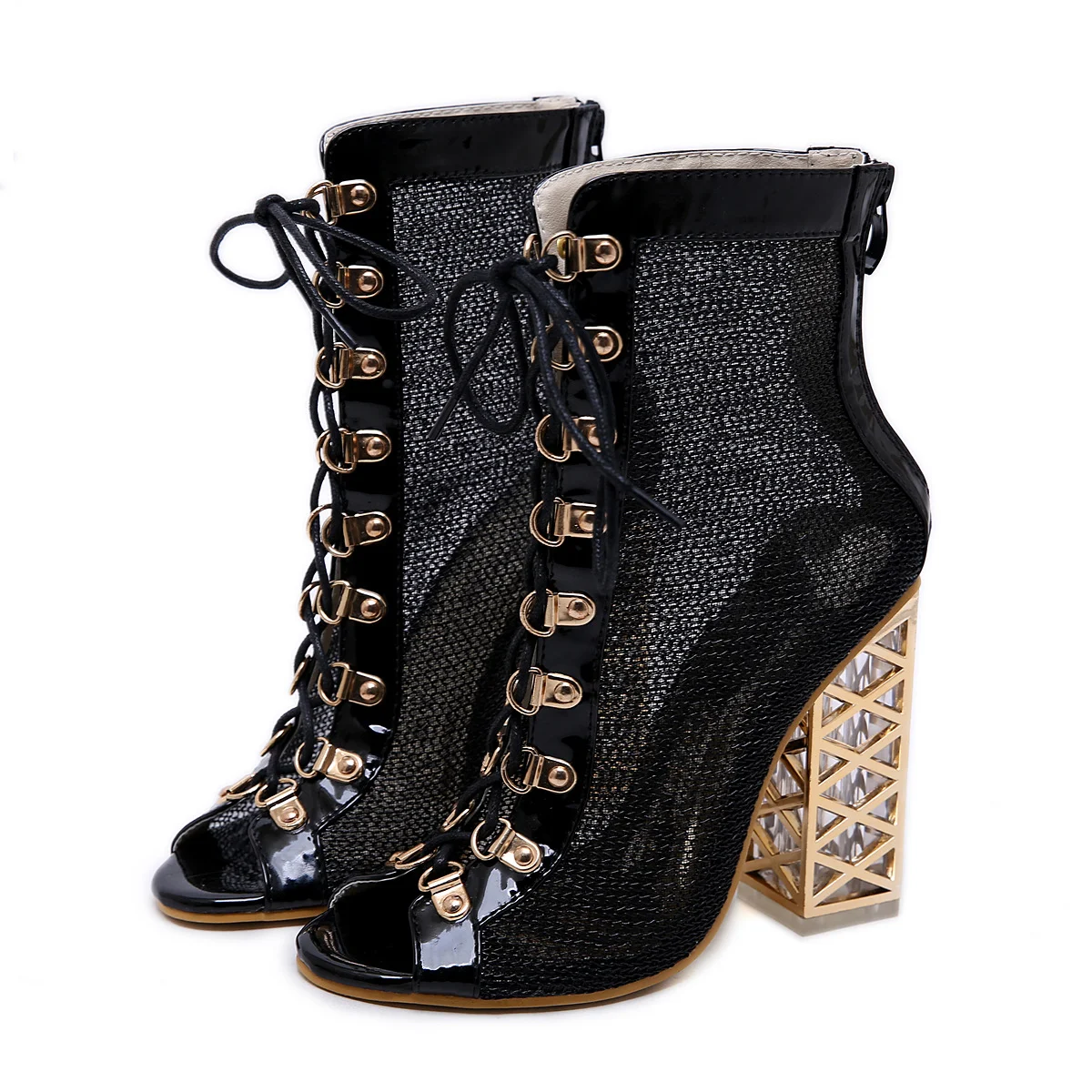 Crystal thick heel mesh hollow high heels offer stylish elegance and comfortable wear, perfect for parties and special o — photo 3