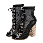 Crystal thick heel mesh hollow high heels offer stylish elegance and comfortable wear, perfect for parties and special o — photo 3