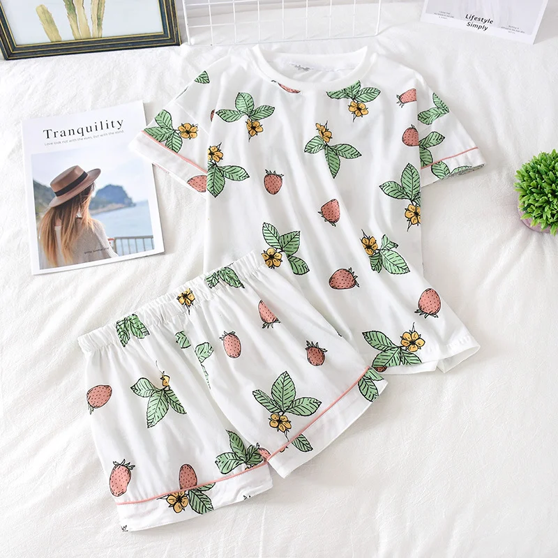 Pijama feminino de verão com mangas curtas em algodão, leve e respirável, perfeito para noites quentes e proporcionar um sono tranquilo e confortável. — foto 10