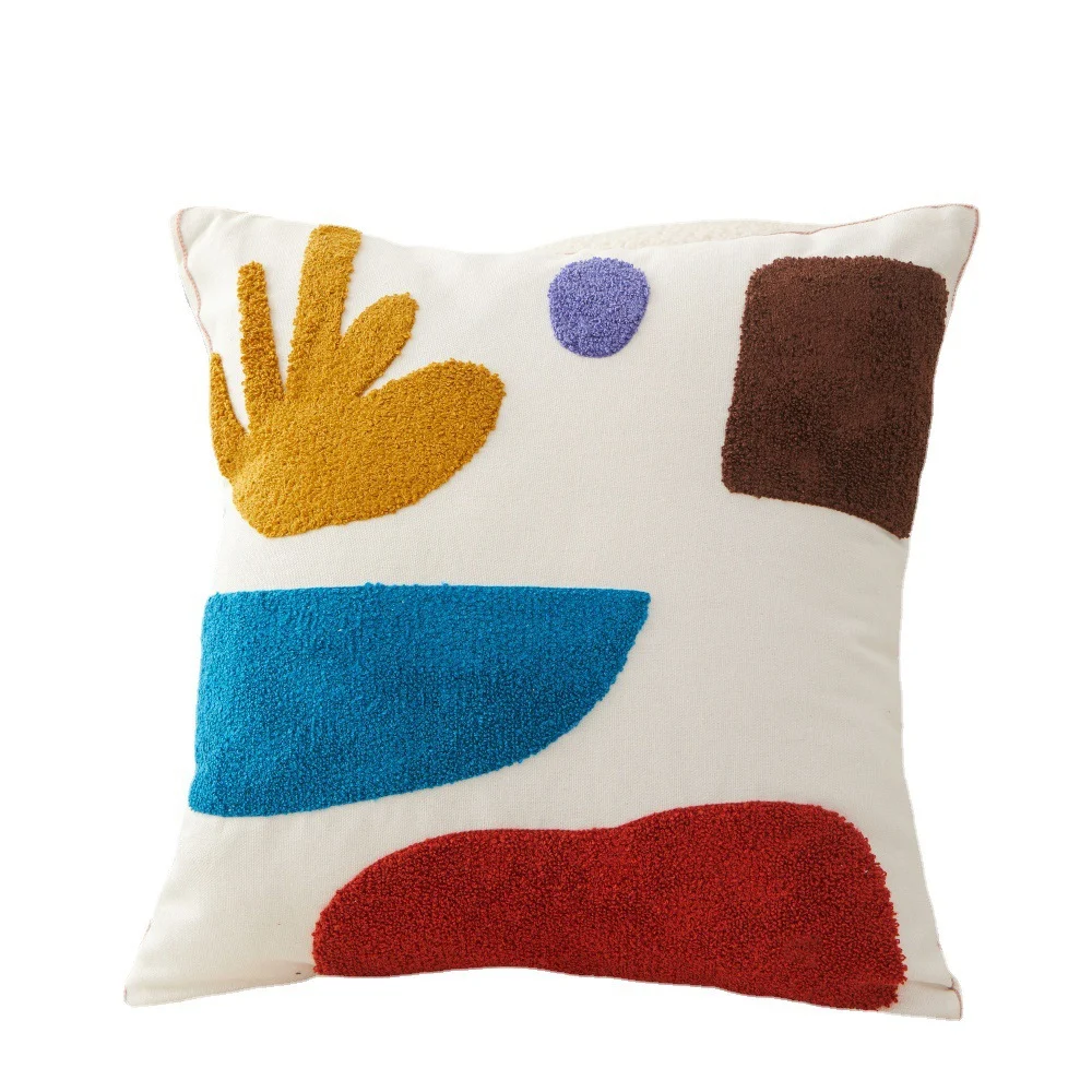 Capa de almofada bordada em pelúcia, design simples Morandi de algas marinhas e blocos de cores, para um toque charmoso. — foto 10