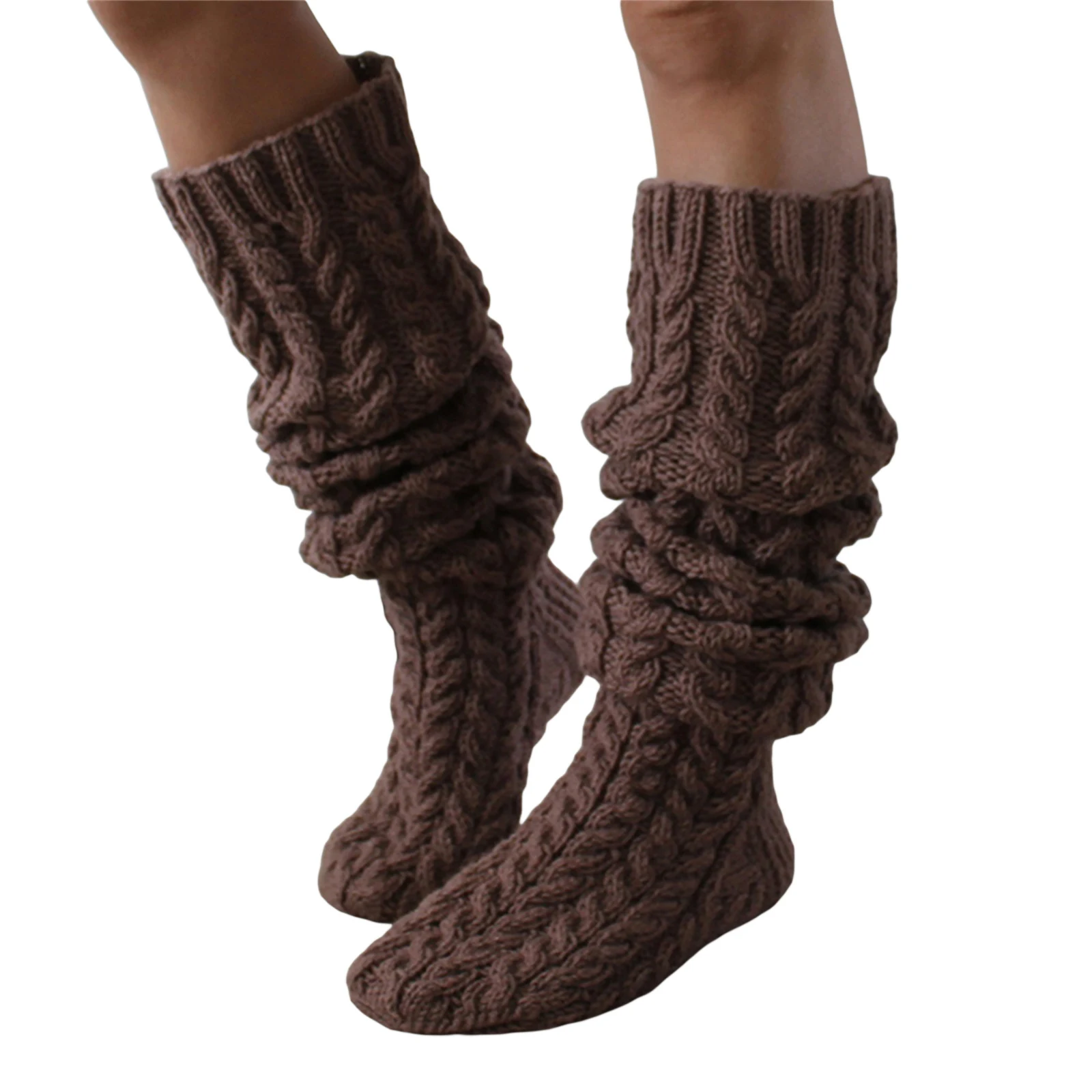 Five-Color Twist Over The Knee Solid Color Long Knitted Woolen Yarn Socks — photo 4