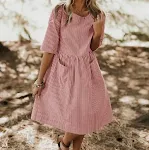 Women's Round Neck Striped Pocket Loose Casual Dress — photo 1
