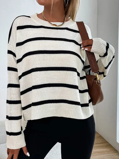 Title 13, Maglione Multicolor a Righe in Maglia con Scoll...