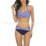 Yeni Avrupa ve Amerikan Tarzı Kadın Bikini, Lacivert Çizgili, Moda Bölünmüş Mayo, şık ve rahat bir yaz görünümü için mükemmel. — Fotoğraf 5