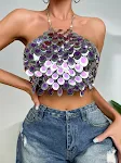 Color Block Double Layer Sequin Halter Spaghetti Straps Vest for a glamorous look with shimmering sequins and a flatteri — photo 12