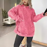 Felpa con cappuccio in denim ampia da donna, comoda e alla moda. Perfetta per un look casual e versatile, ideale per tutti i giorni. — foto 7