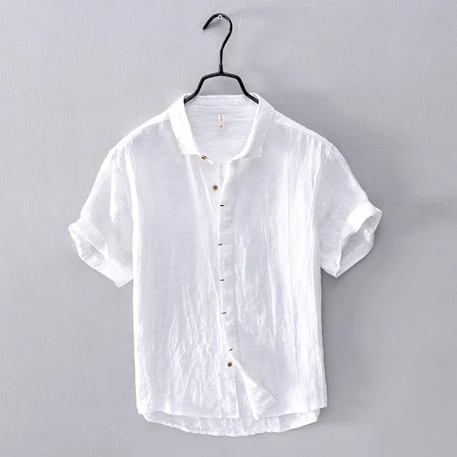 Title 3, Camicia da uomo in lino plissettato vintage Chi...