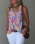 Chaleco estampado de mujer con cuello en V simple y hebilla metálica un accesorio elegante y versátil para capas o usar solo, ideal para cualquier ocasión. — foto 10