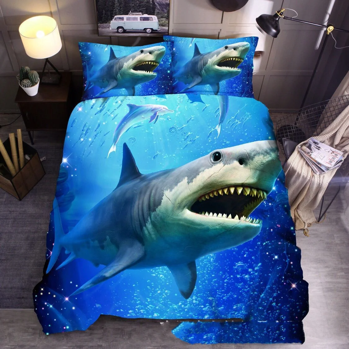 Jogo de cama 3 peças para comércio exterior, edredom com estampa de tartaruga marinha em 3D, capa de travesseiro, envio Amazon Express. — foto 1
