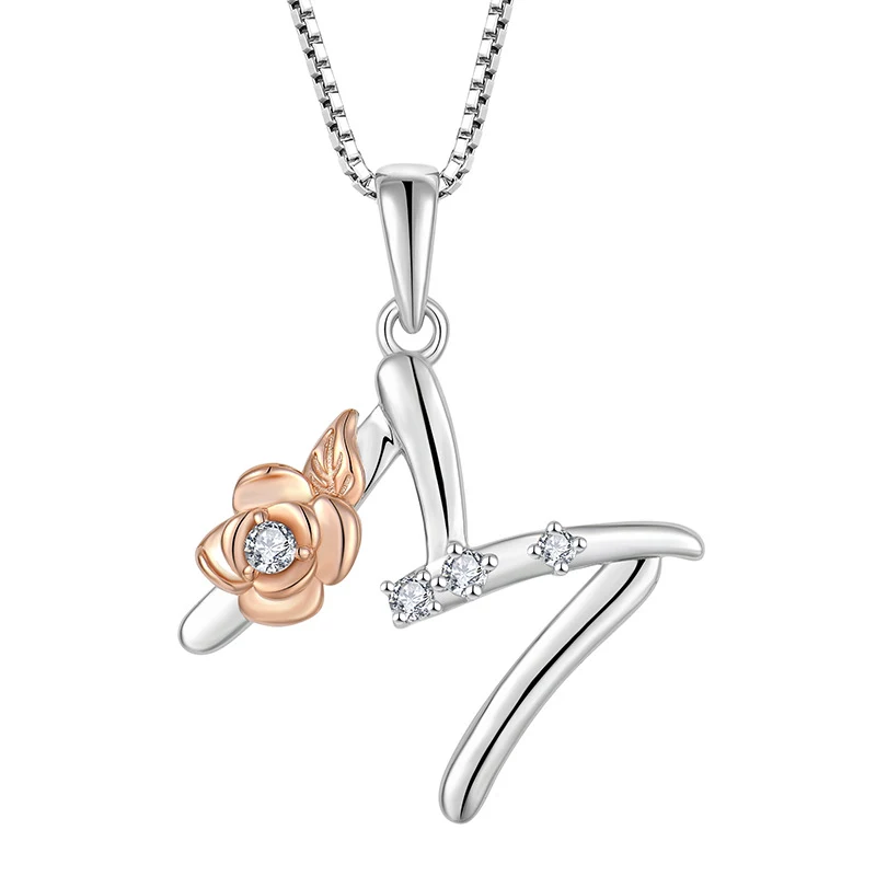 Colar feminino de prata 925 com corrente de clavícula e pingente de 26 letras inglesas e zircônia, joia elegante e charmosa. — foto 15
