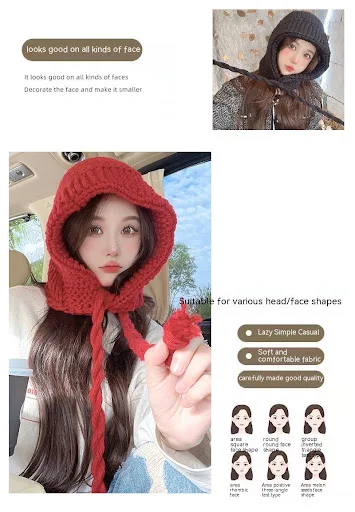 Title 3, Knitted Wool Lace-up Earmuffs Hat. Provides war...