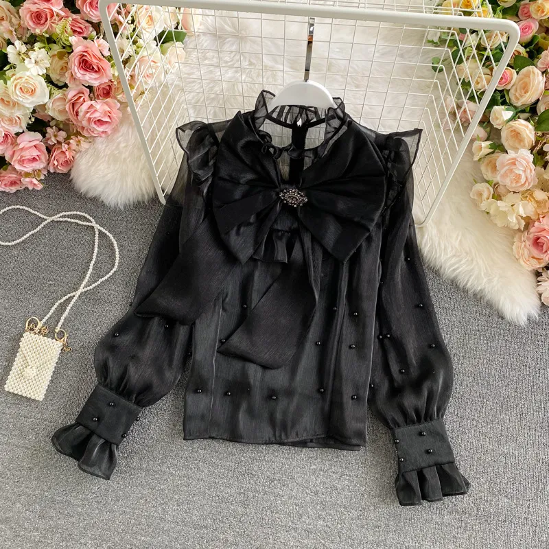 Title 10, Ruffle Bottom Tie Shirt, Stand-up Collar, Long ...