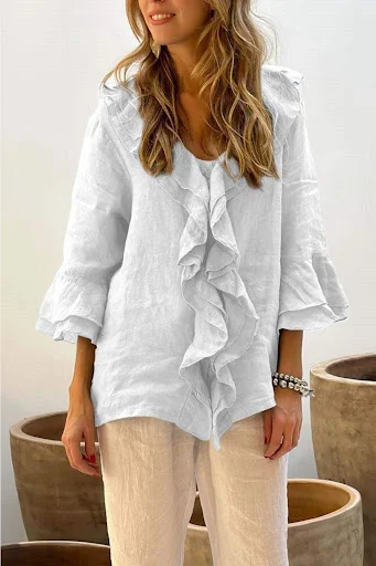 Title 4, Womens Fashion V-neck Ruffled Sleeve Loose Cas...