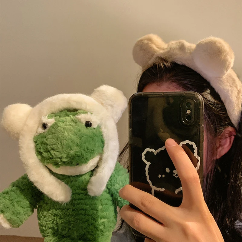 Pluche berenoren gezichtsmasker voor dames, cartoon haarband, haaraccessoire, ideaal voor het wassen van het gezicht, perfect voor gebroken haar — foto 4