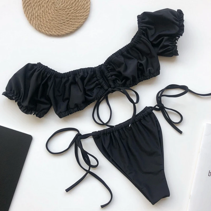 Yeni Bikini Seksi Tek Omuz, Fırfırlı Kol ve Askılı – Plaj veya Havuz için Cazibeli Mayo, Farklı Tarzıyla Dikkat Çeken Şık Tasarım. — Fotoğraf 1