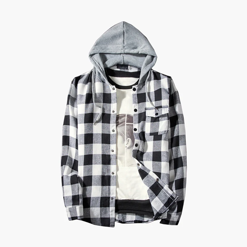 Title 8, Camisa masculina moderna com capuz, xadrez e bl...