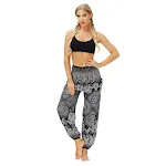 Dames yoga broek casual met pop-etnische print. Comfortabel en stijlvol voor yoga, sporten en relaxen. Perfecte pasvorm. — foto 3