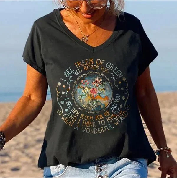 Title 3, Loose fashion V-neck cartoon digital printed t-...