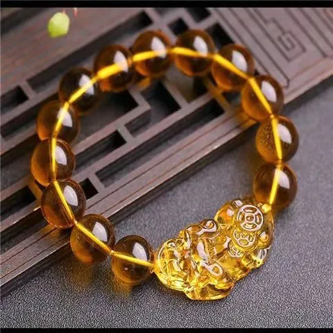 Pulseira Citrino Pixiu para Homens e Mulheres. Atraia riqueza e prosperidade com esta pulseira de citrino natural. Design unissex para boa sorte. — foto 1