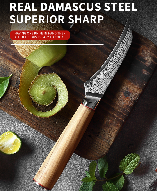 Title 4, Damascus Kitchen Knife Peel Knife for precise c...