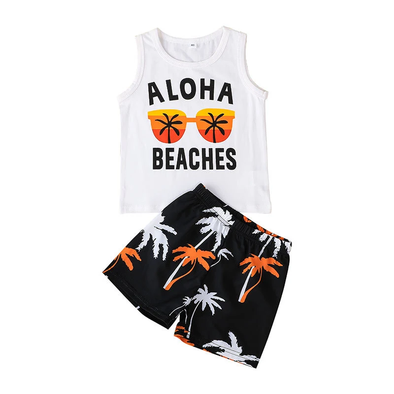 Conjunto esportivo de verão infantil duas peças regata e shorts ideal para atividades ao ar livre, leve e respirável para o verão — foto 2