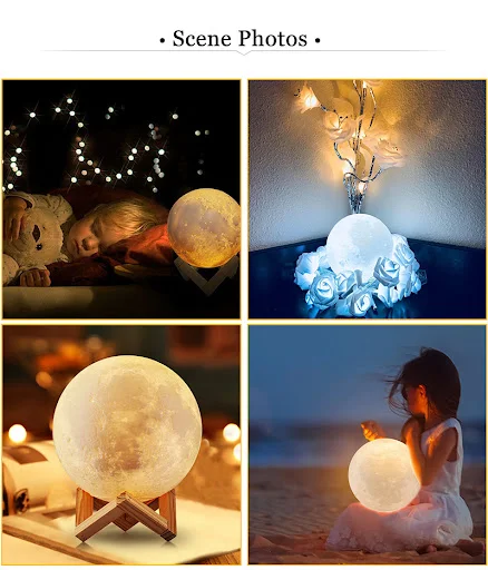 Title 2, Rechargeable 3D Print Moon Lamp with 2 Color Ch...