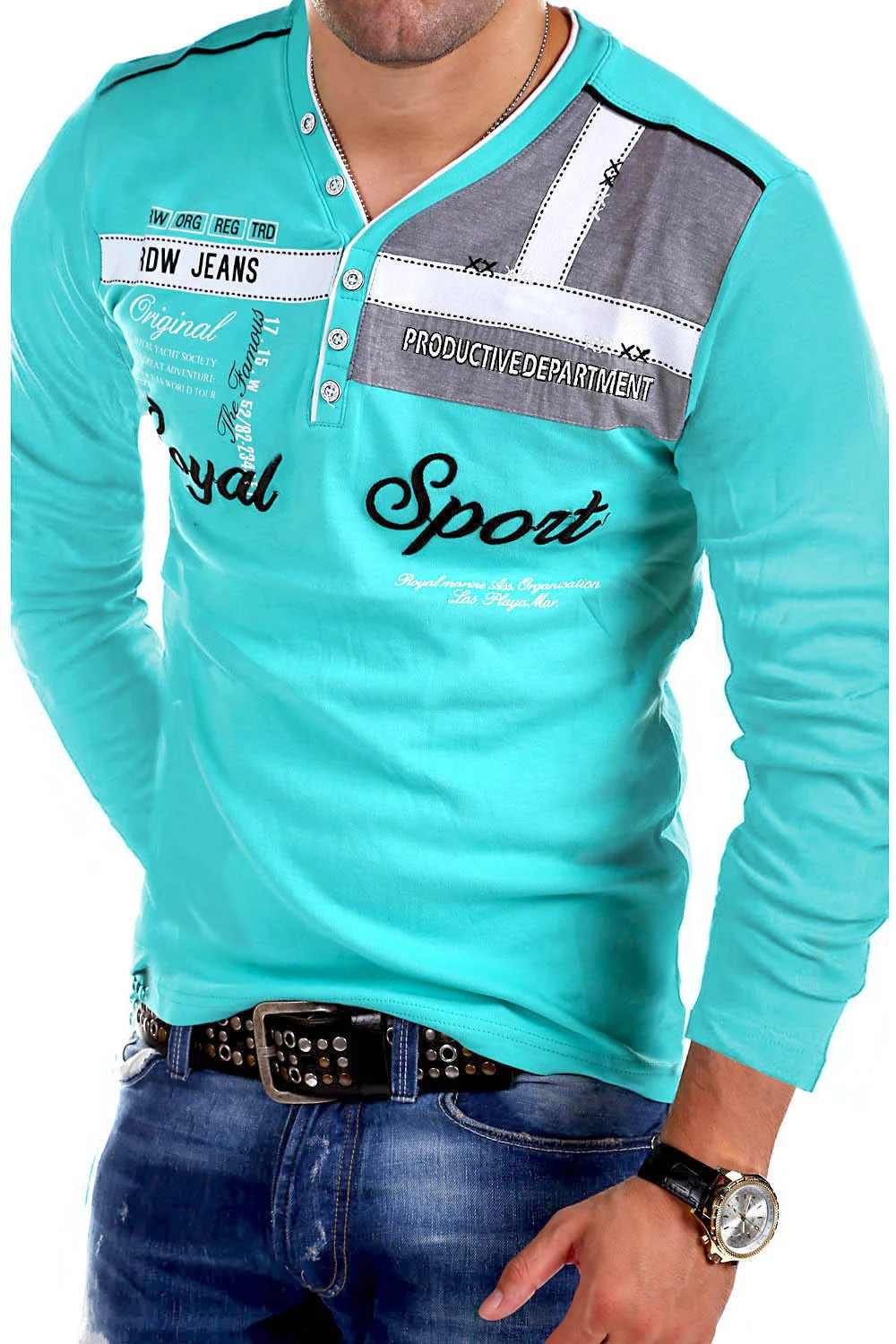 Men's Long-Sleeved T-Shirt Fashion Personality V-Neck Short-Sleeved Polo Shirt — photo 1