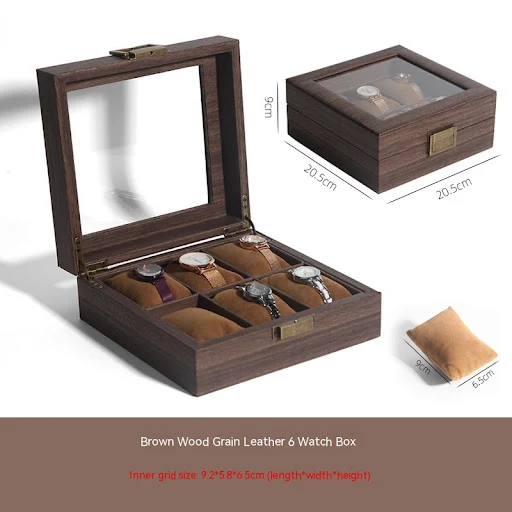Title 11, Wood Grain Leather Watch Display Box for 6, 10,...