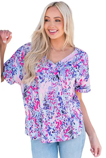 Title 7, Loose Painted Flower Painting T-shirt Women Sin...