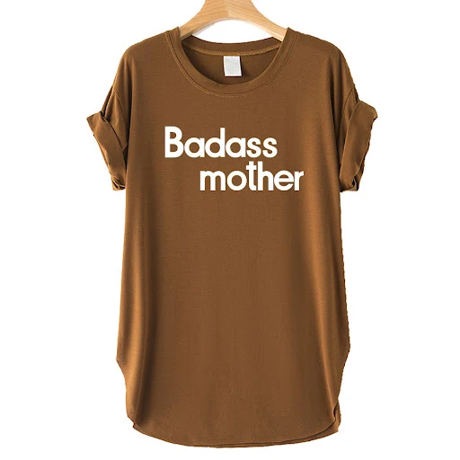 Title 8, Letter Print Badass Mother Short Sleeve T-Shirt