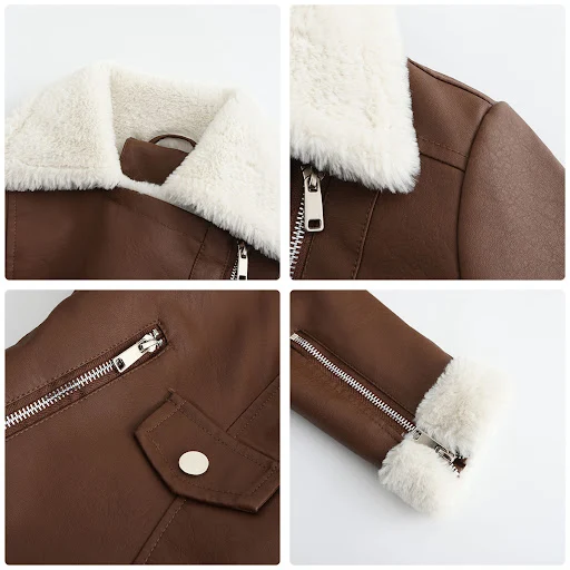 Title 10, Womens Fleece Leather Jacket European Style Wa...
