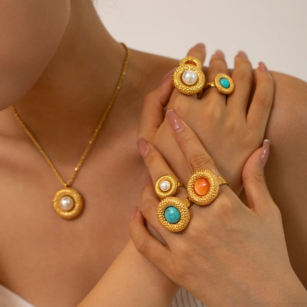 Franse elegante mode INS stijl ronde hanger oorbellen & ketting. Verfijn je look met deze trendy en stijlvolle set. — foto 18