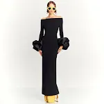 Vestido vermelho e preto com mangas longas e estilo lanterna — foto 4