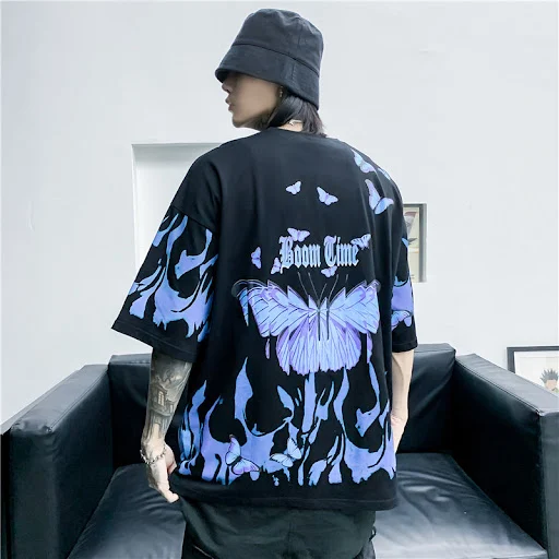 Title 3, Flame Butterfly Street Fashon Men Summer Crew Neck