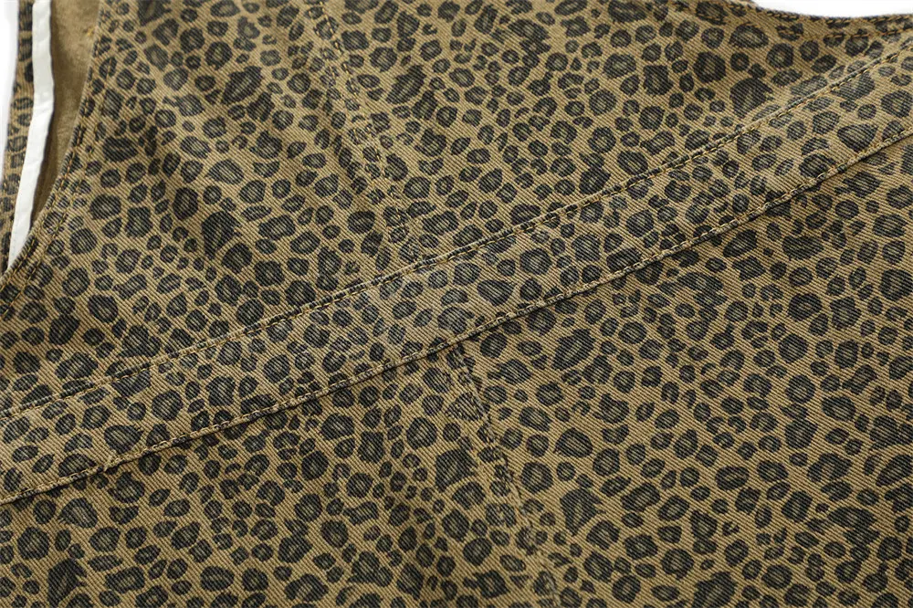 Title 11, Leopardenmuster Denim Latzhose Herren High Stre...