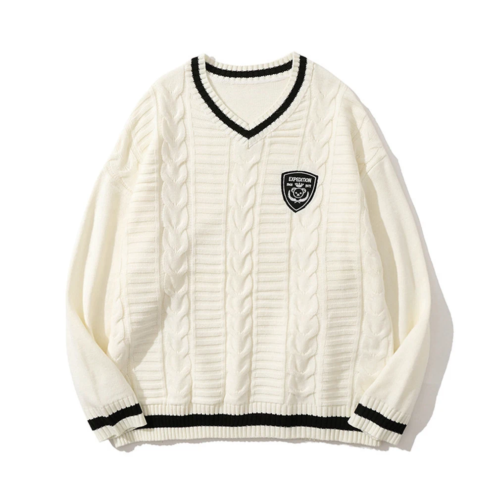 Jersey de cuello en V Otoño Tendencia Calle Holgado Suéter de punto informal y cómodo para mujer, ideal para un look relajado y a la moda. — foto 11