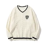 Jersey de cuello en V Otoño Tendencia Calle Holgado Suéter de punto informal y cómodo para mujer, ideal para un look relajado y a la moda. — foto 11