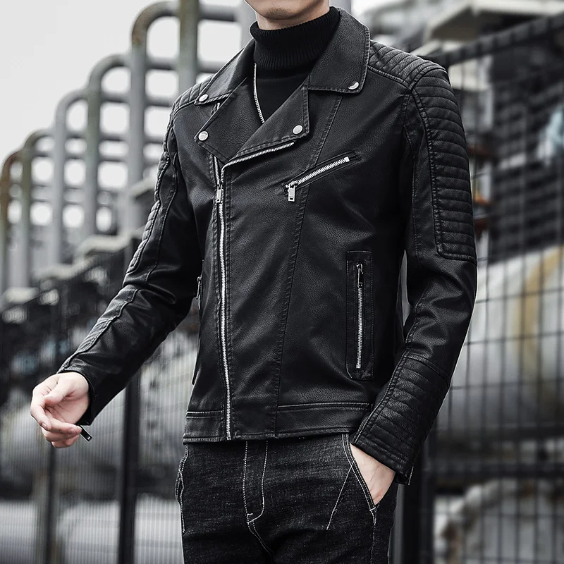 Men's Spring and Autumn Leather Motorcycle Jacket, classic biker style, comfortable fit, durable, perfect for cool weath — photo 3