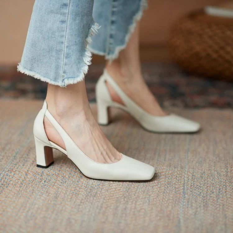 Title 4, Weiße Damen High Heels mit dickem Reisabsatz, s...