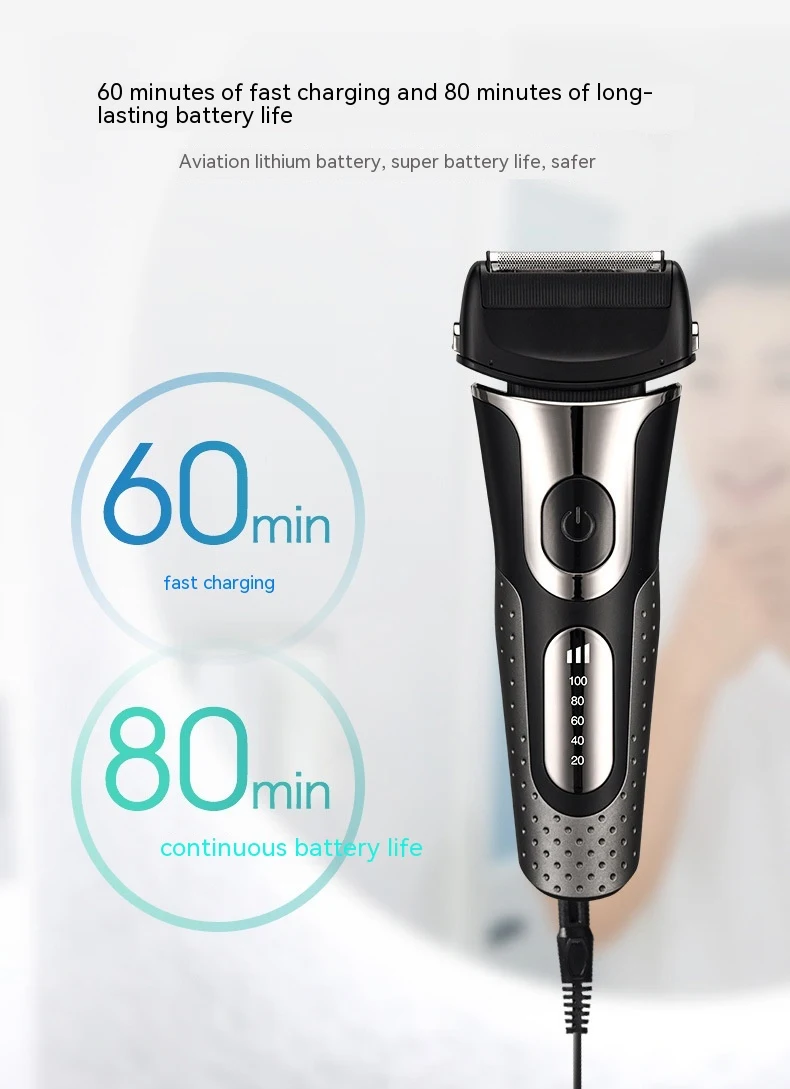 Men's Rechargeable Three-blade Floating Shaver with LED Display. Experience a close, comfortable shave with this innovat — photo 8
