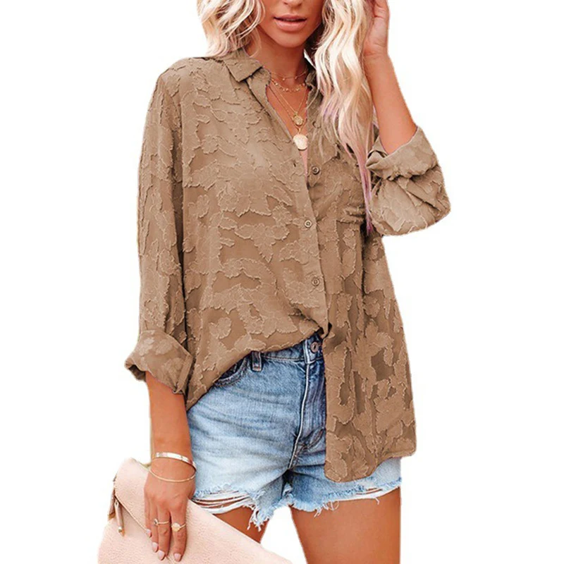 Title 2, Womens Solid Color Hollow Chiffon Jacquard But...