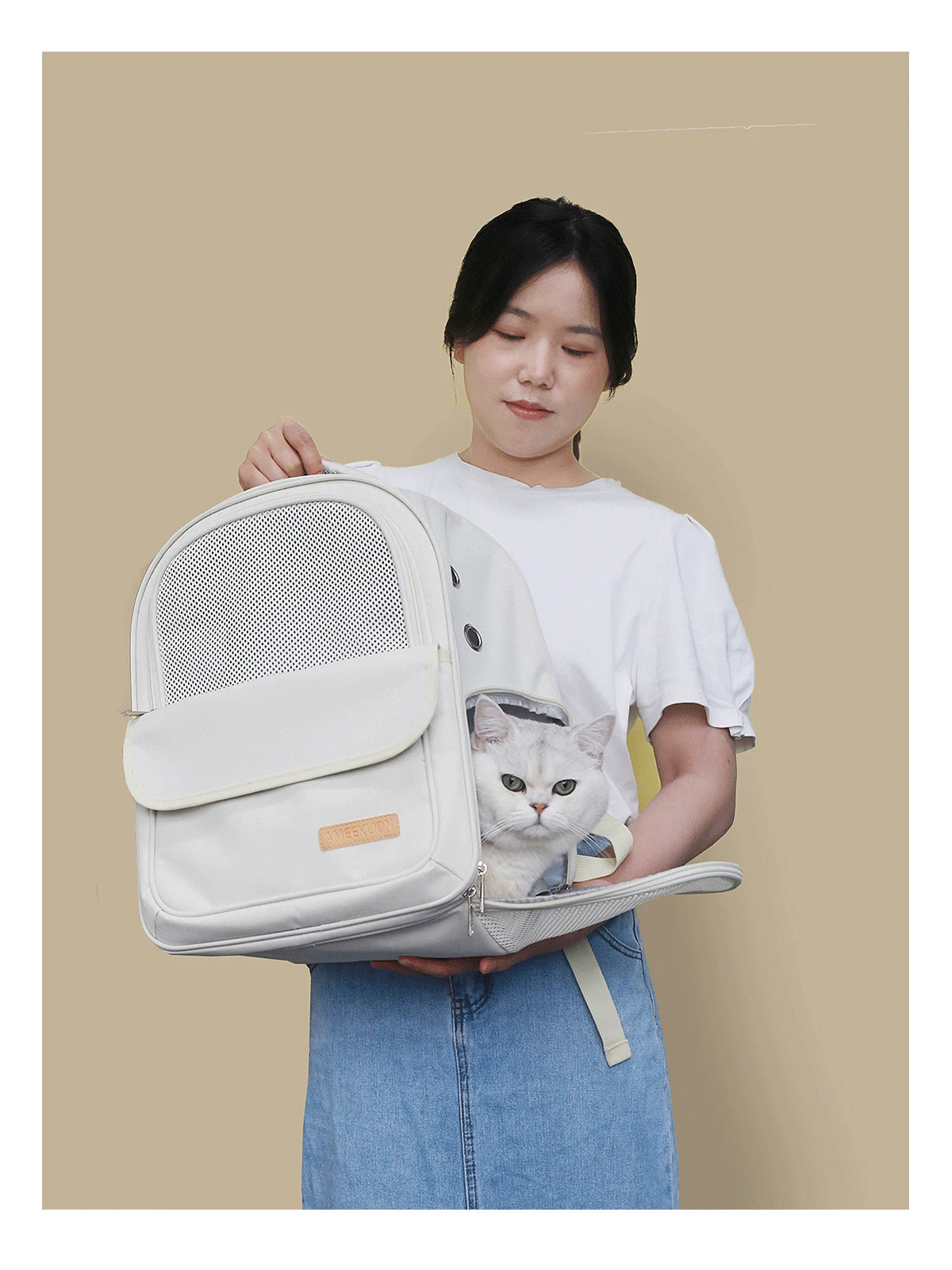Mochila Portátil para Animais de Estimação de Lona Respirável para Exterior de Verão Leve seu pet com conforto e segurança em passeios. — foto 7