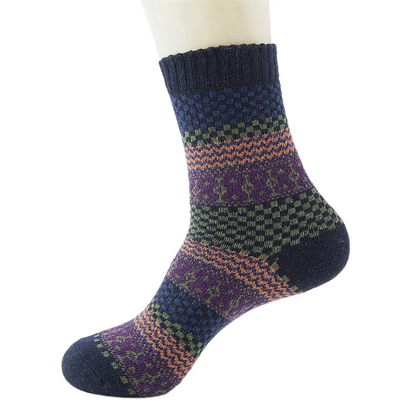 5 Pairs Men's Warm Ethnic Wool Socks, Plaid, Geometric Stripes and Ribbed Long Knit. Cozy, comfortable, and stylish wint — photo 3